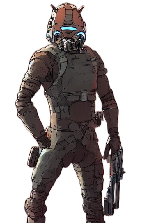robot, staff, weapon, mask, concept art, pixel art, cyberpunk, comic book art transparent PNG cut-out