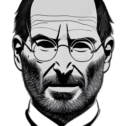 face, mask, cartoon, comic book art, photorealistic, concept art, steve, jobs transparent PNG cut-out