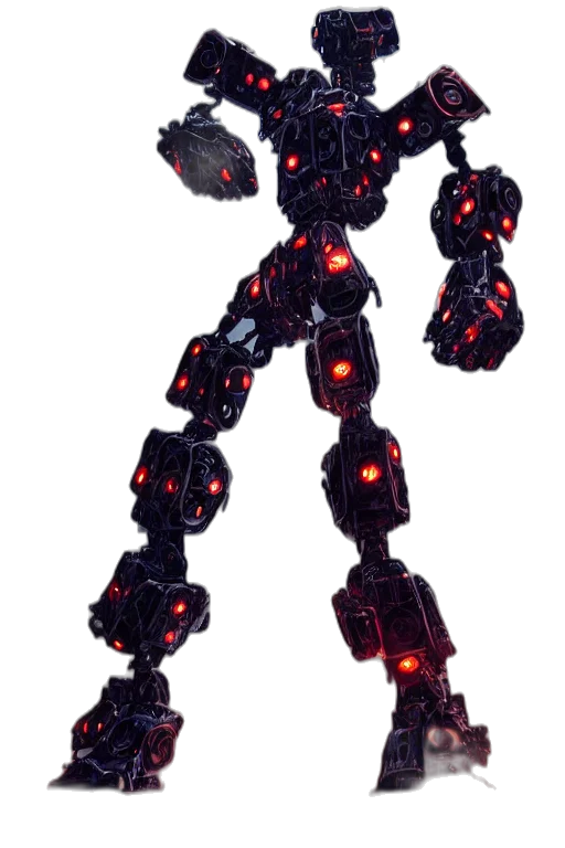 robot, weapon, staff, creature, 3d render, concept art, pixel art, cyberpunk transparent PNG cut-out
