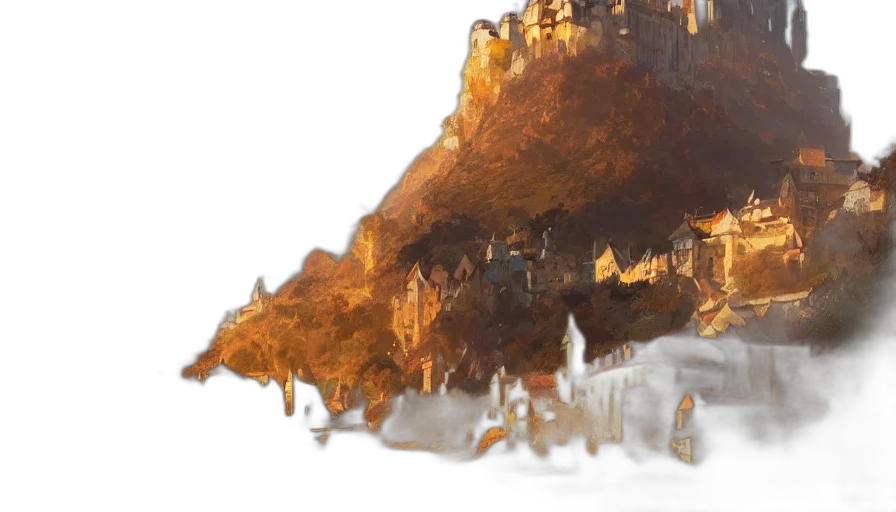 crown, sword, dragon, building, concept art, fantasy art, 3d render, photorealistic transparent PNG cut-out