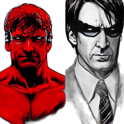 comic book art, concept art, cartoon, photorealistic, red, matt, murdock, saul transparent PNG cut-out