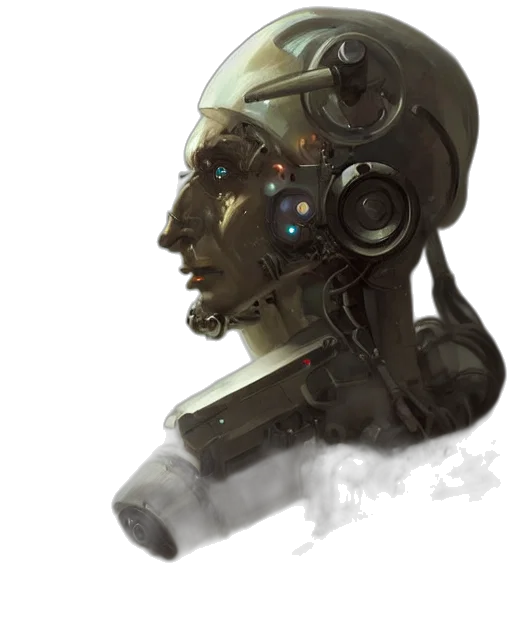 robot, face, mask, weapon, concept art, cyberpunk, fantasy art, comic book art transparent PNG cut-out