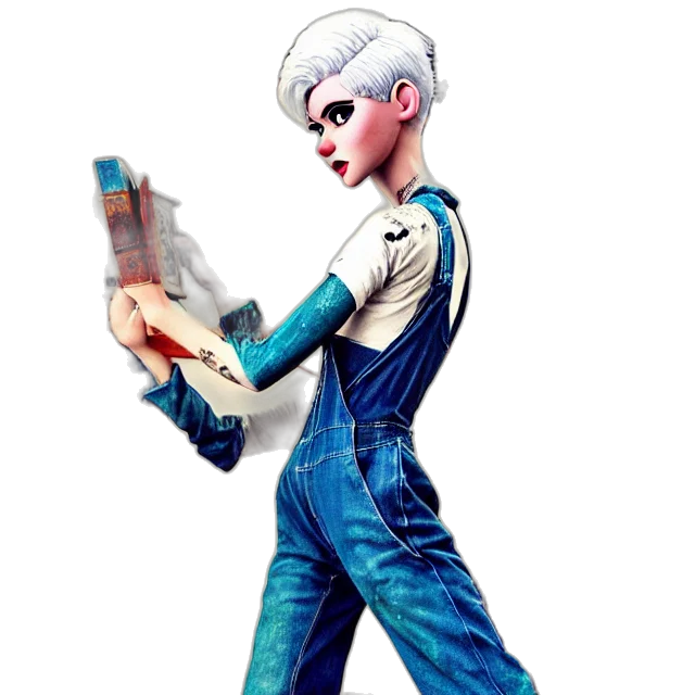 robot, jacket, staff, weapon, concept art, 3d render, comic book art, cartoon transparent PNG cut-out