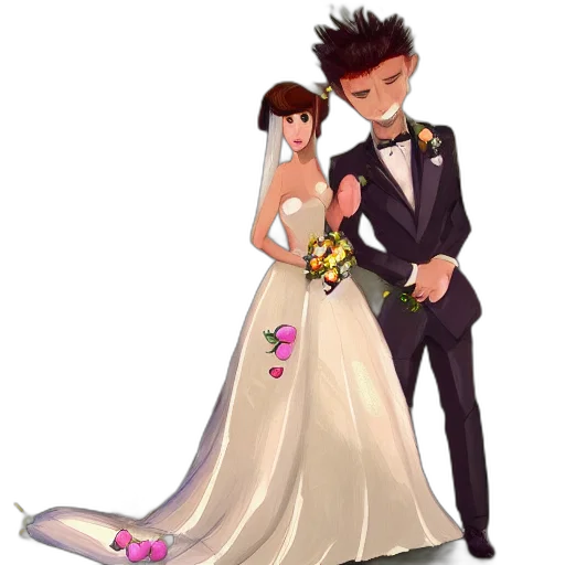 dress, jewelry, cartoon, concept art, 3d render, pixel art, wedding, two transparent PNG cut-out