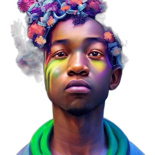 face, crown, flower, jacket, concept art, photorealistic, fantasy art, watercolor transparent PNG cut-out