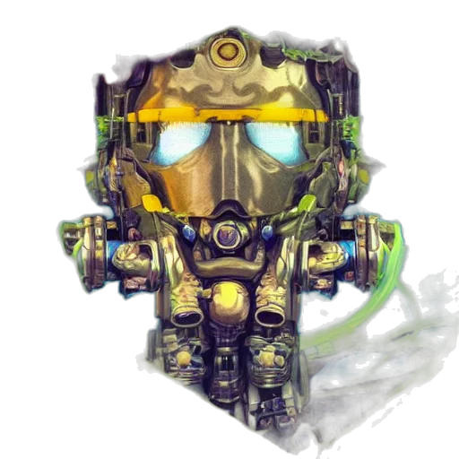 robot, mask, face, weapon, concept art, cyberpunk, pixel art, watercolor transparent PNG cut-out