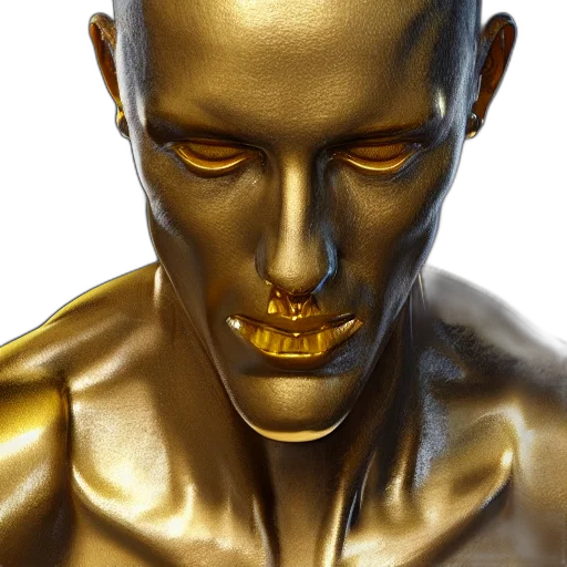 jewelry, face, mask, 3d render, photorealistic, concept art, golden, portrait transparent PNG cut-out