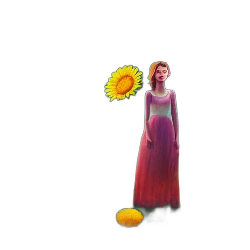 dress, flower, crown, staff transparent PNG cut-out