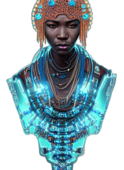 jewelry, robot, face, crown, cyberpunk, concept art, fantasy art, photorealistic transparent PNG cut-out