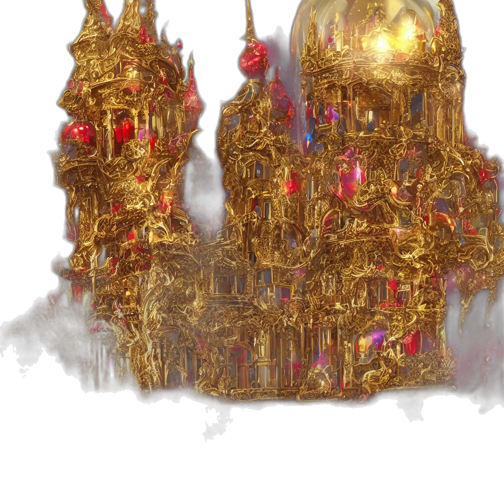 crown, jewelry, building, mask, concept art, fantasy art, 3d render, pixel art transparent PNG cut-out
