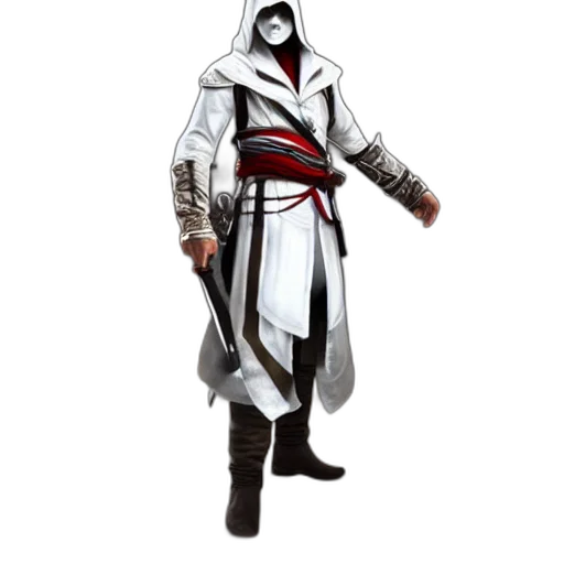 sword, jacket, staff, concept art, 3d render, fantasy art, altair, assassins transparent PNG cut-out