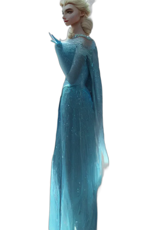 dress, crown, staff, concept art, 3d render, snow, blue, princess transparent PNG cut-out