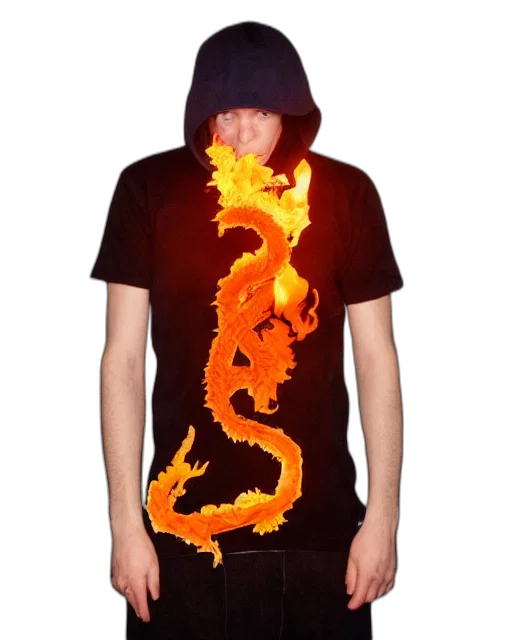 jacket, dragon, 3d render, fantasy art, pixel art, concept art, fire, squidward transparent PNG cut-out