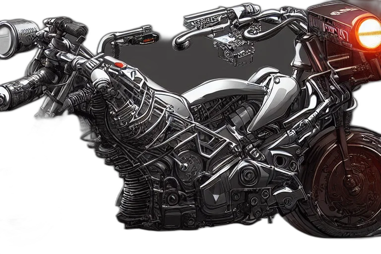 weapon, 3d render, concept art, photorealistic, comic book art, cyberpunk, motorcycle, concept transparent PNG cut-out