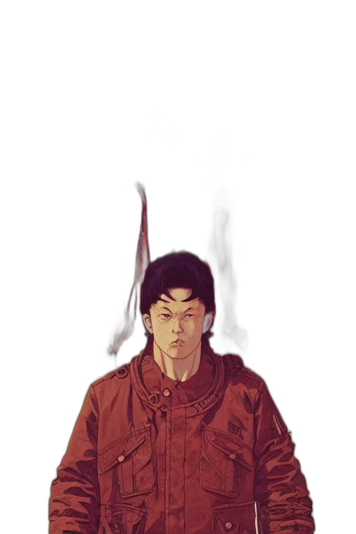 jacket, face, staff, weapon transparent PNG cut-out