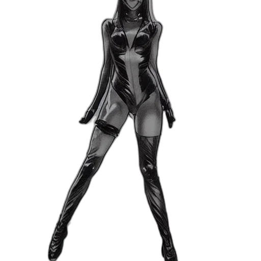 dress, comic book art, concept art, fantasy art, cartoon, monochrome, dark, beautiful transparent PNG cut-out