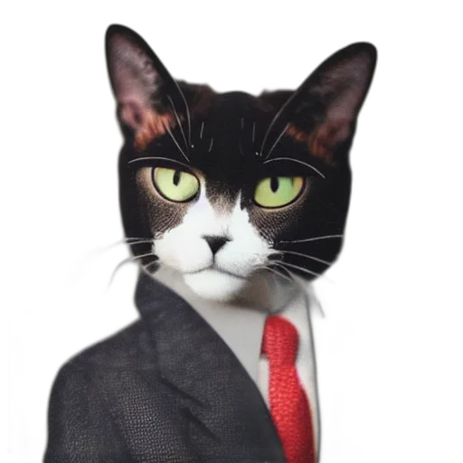 staff, animal, photorealistic, cartoon, polaroid, cat, wearing, suit transparent PNG cut-out