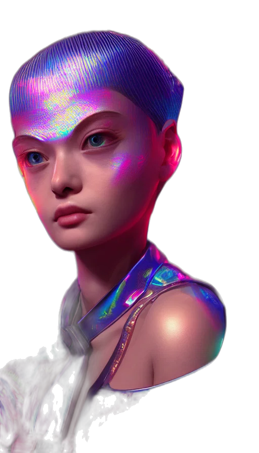 robot, face, jewelry, crown, cyberpunk, 3d render, concept art, fantasy art transparent PNG cut-out