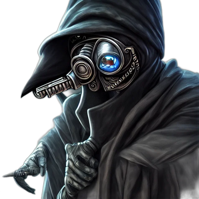 mask, robot, jacket, face, cyberpunk, concept art, fantasy art, comic book art transparent PNG cut-out