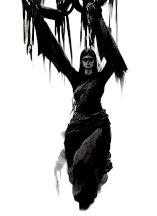 creature, mask, staff, dress, comic book art, concept art, fantasy art, pixel art transparent PNG cut-out