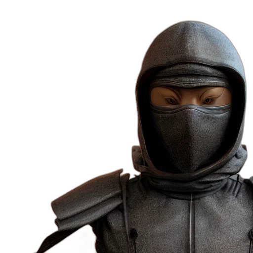 jacket, mask, weapon, staff, 3d render, concept art, rendering, marble transparent PNG cut-out