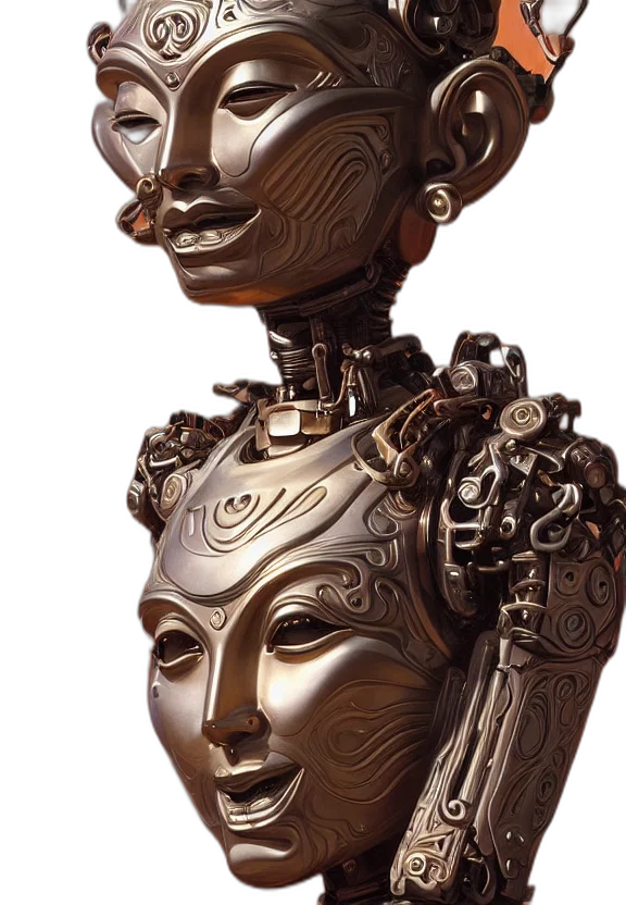 mask, crown, jewelry, robot, 3d render, concept art, fantasy art, photorealistic transparent PNG cut-out