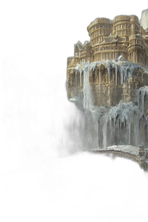 sword, building, concept art, fantasy art, 3d render, photorealistic, fog, snow transparent PNG cut-out