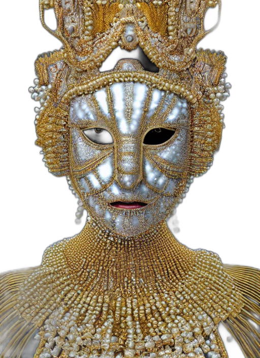 mask, crown, jewelry, face, 3d render, photorealistic, golden, hyperrealism transparent PNG cut-out