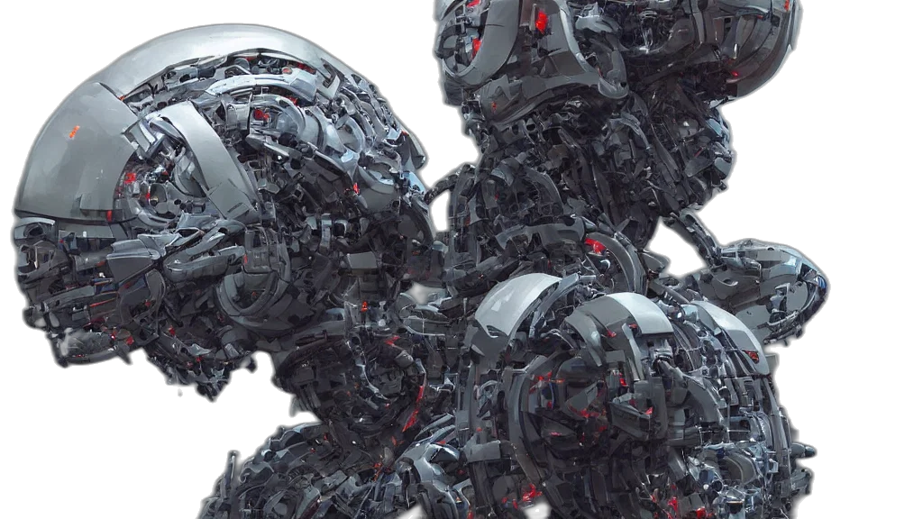 robot, 3d render, concept art, cyberpunk, robotic, cybernetic, symbiosis, thick transparent PNG cut-out