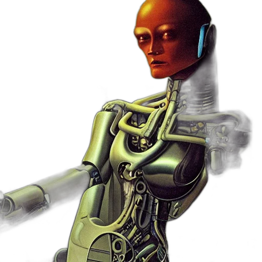 robot, staff, face, concept art, cyberpunk, 3d render, photorealistic, outer space transparent PNG cut-out