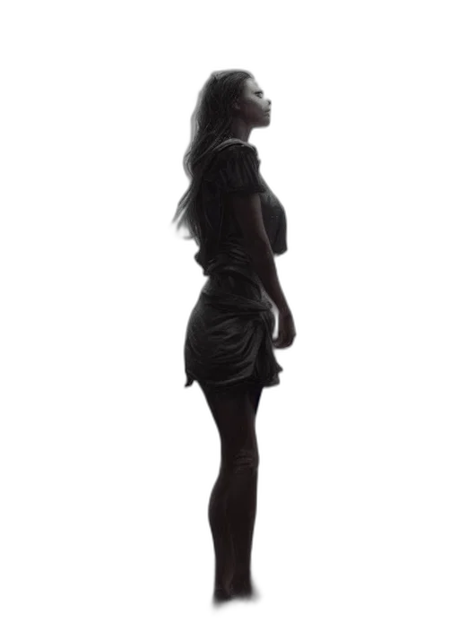 dress, staff, hair, shoes, photorealistic, concept art, 3d render, dark transparent PNG cut-out