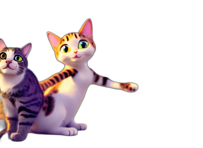 3d render, concept art, photorealistic, cartoon, cat, waving, camera, wishing transparent PNG cut-out