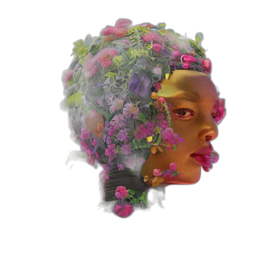 crown, face, flower, mask, photorealistic, vaporwave, 3d render, concept art transparent PNG cut-out