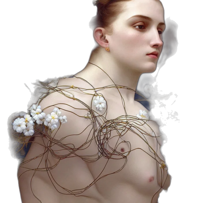 jewelry, crown, dress, robot, concept art, fantasy art, cyberpunk, photorealistic transparent PNG cut-out