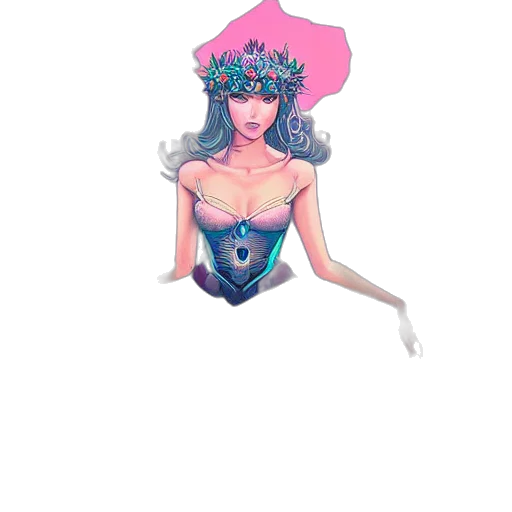 crown, jewelry, dress, staff, pixel art, fantasy art, concept art, vaporwave transparent PNG cut-out
