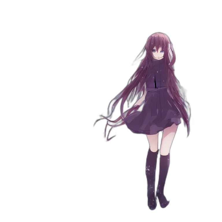 dress, hair, creature, staff transparent PNG cut-out