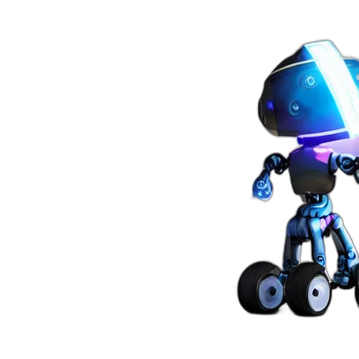 robot, weapon, 3d render, concept art, cyberpunk, pixel art, outer space, blue transparent PNG cut-out