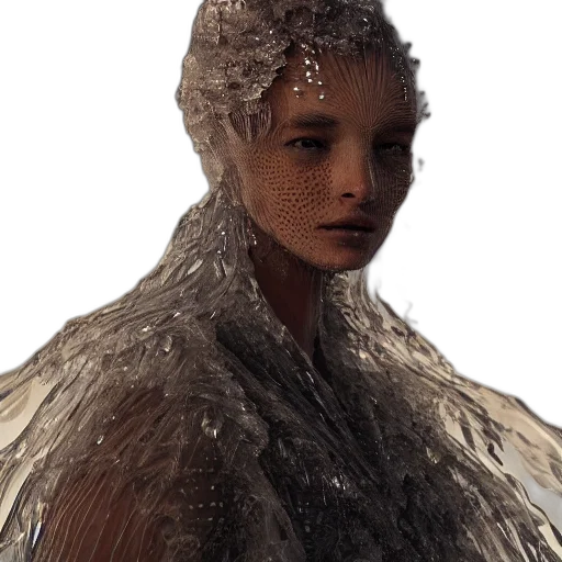 hair, creature, face, robot, 3d render, concept art, photorealistic, pixel art transparent PNG cut-out