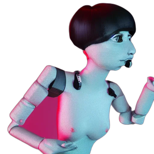 robot, dress, 3d render, cyberpunk, concept art, vaporwave, neon lights, cinema transparent PNG cut-out