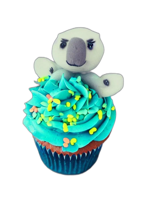3d render, cupcake, koala, happy transparent PNG cut-out