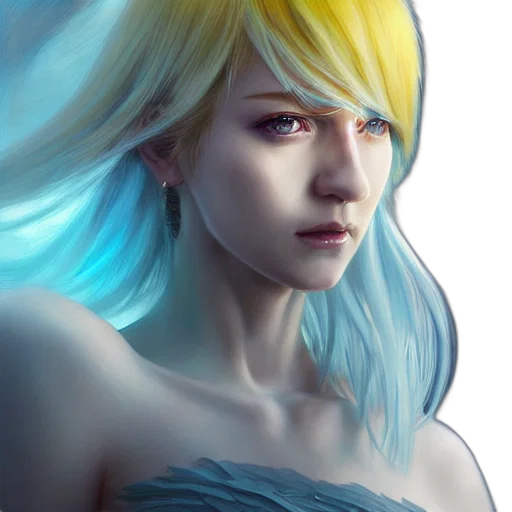 face, fantasy art, photorealistic, concept art, anime, blue, pastel, colorful transparent PNG cut-out