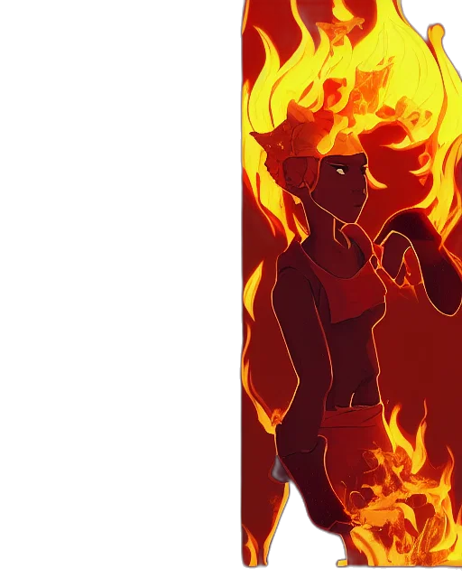 anime, concept art, comic book art, cartoon, fire, red, squidward, wearing transparent PNG cut-out