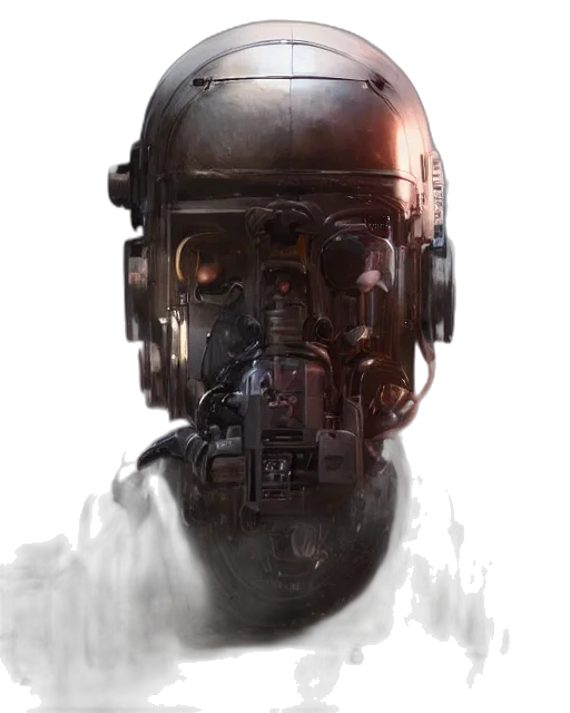 robot, mask, face, concept art, cyberpunk, photorealistic, 3d render, half transparent PNG cut-out
