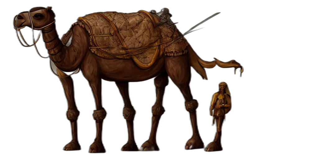 animal, creature, concept art, fantasy art, 3d render, earth tones, anthropomorphic, dromedary transparent PNG cut-out