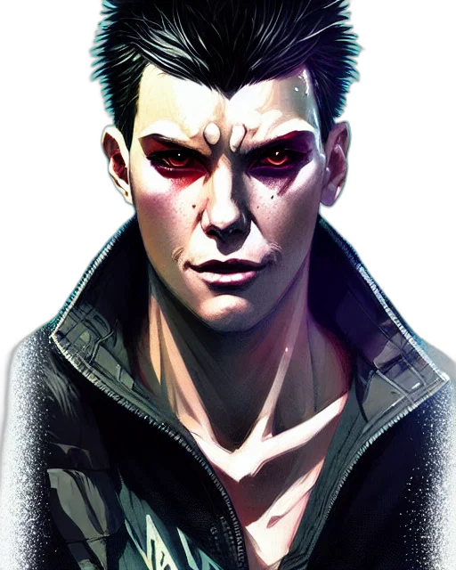 jacket, face, mask, comic book art, cyberpunk, concept art, fantasy art, dark transparent PNG cut-out