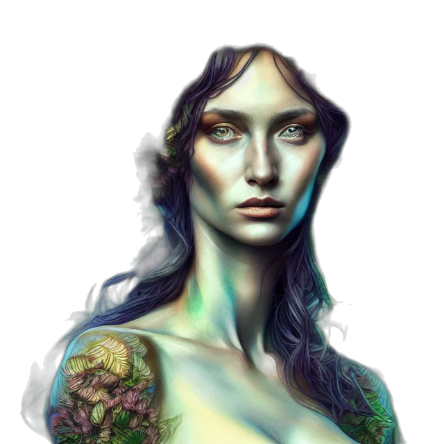 face, jewelry, dress, crown, fantasy art, photorealistic, concept art, watercolor transparent PNG cut-out