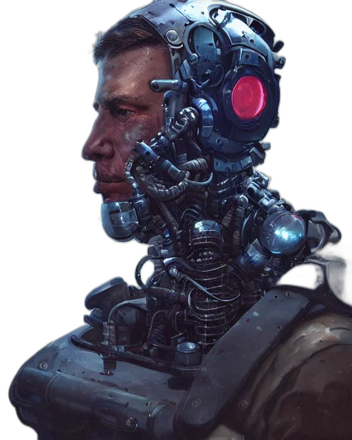 robot, face, mask, jacket, cyberpunk, concept art, 3d render, comic book art transparent PNG cut-out