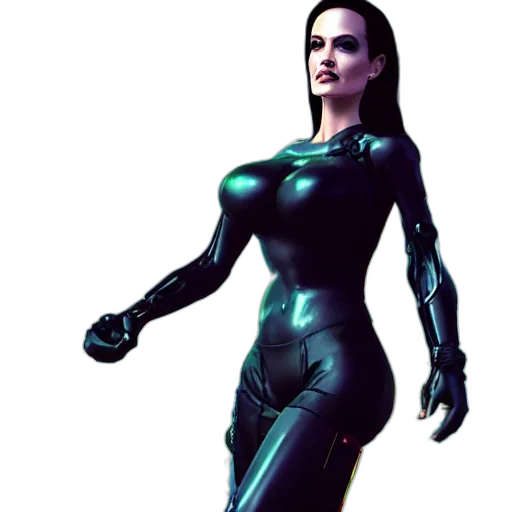 robot, concept art, 3d render, comic book art, cyberpunk, green, angelina, jolie transparent PNG cut-out