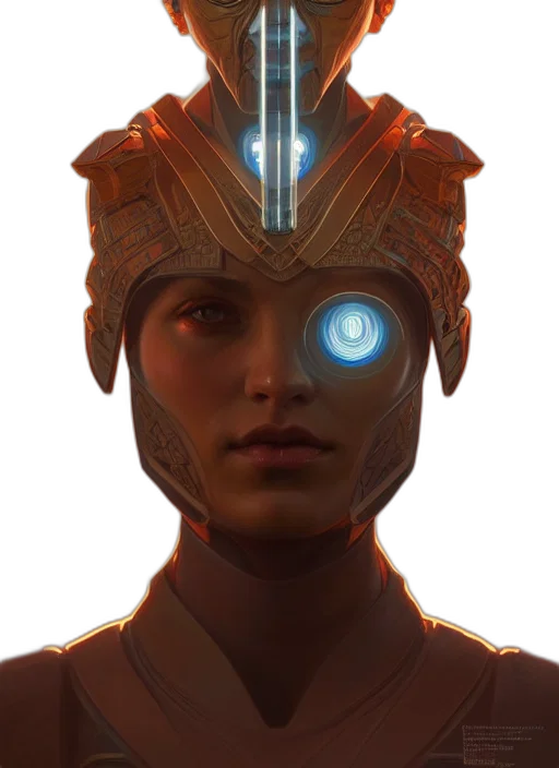 face, robot, mask, crown, concept art, cyberpunk, fantasy art, 3d render transparent PNG cut-out