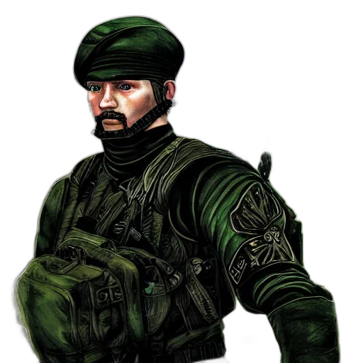 weapon, jacket, staff, face, concept art, comic book art, pixel art, photorealistic transparent PNG cut-out